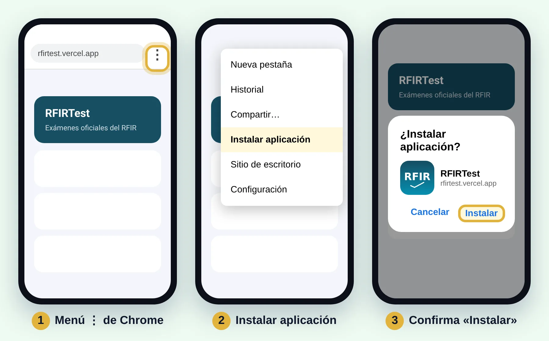 Chrome, menú, Instalar aplicación