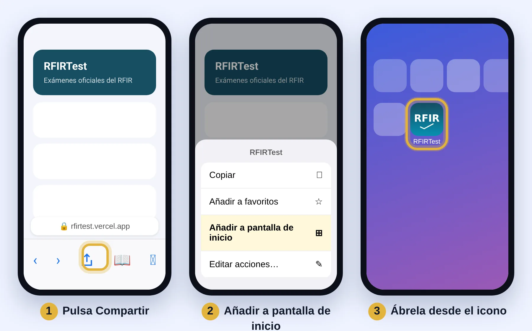 Safari, botón Compartir, Añadir a pantalla de inicio