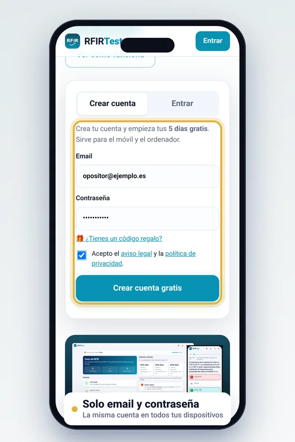 Pantalla de registro